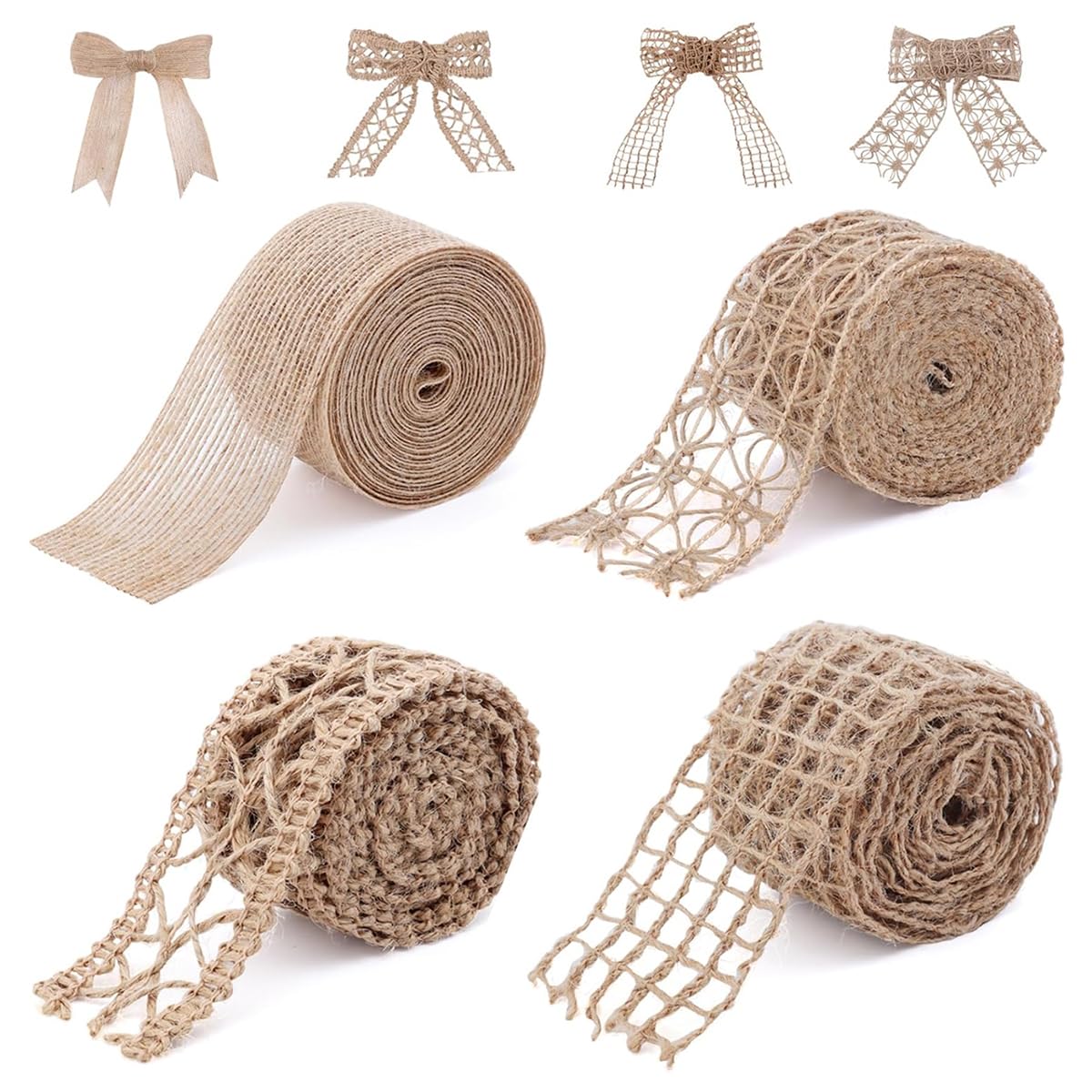PATPAT Jute Burlap Ribbon, 4 Rolls 6.6ft Jute Rope for Craft, Creative DIY ribbons for gift wrapping, DIY Project, Event & Wedding Decorations, Natural Fabric Roll Craft Decoration Lace PATPAT Jute Burlap Ribbon, 4 Rolls 6.6ft Jute Rope for Craft, Creative DIY ribbons for gift wrapping, DIY Project, Event & Wedding Decorations, Natural Fabric Roll Craft Decoration Lace